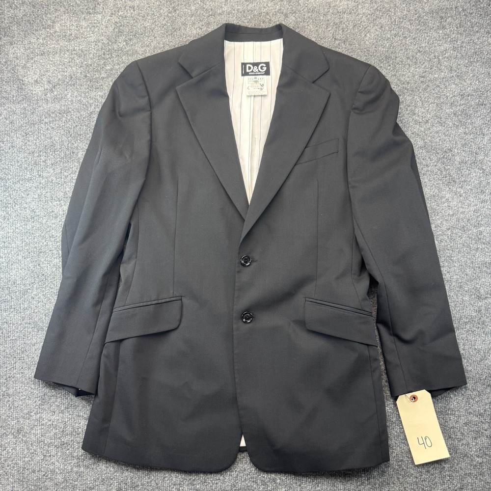 Dolce & Gabbana Blazer Jacket Mens 36/50 Black Pinstriped Lined Single Breasted